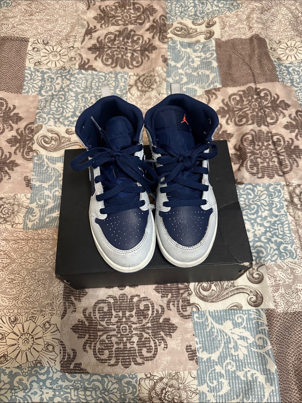 Jordan Kids Navy & White High-Top Sneakers
